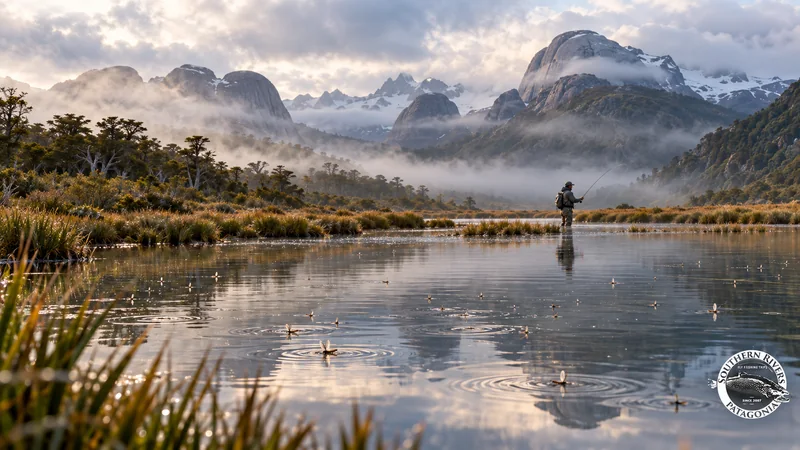 AI-generated illustration of fly fishing in a quiet mountain river pool