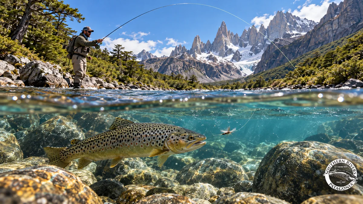 AI-generated illustration of a trout beneath clear river water