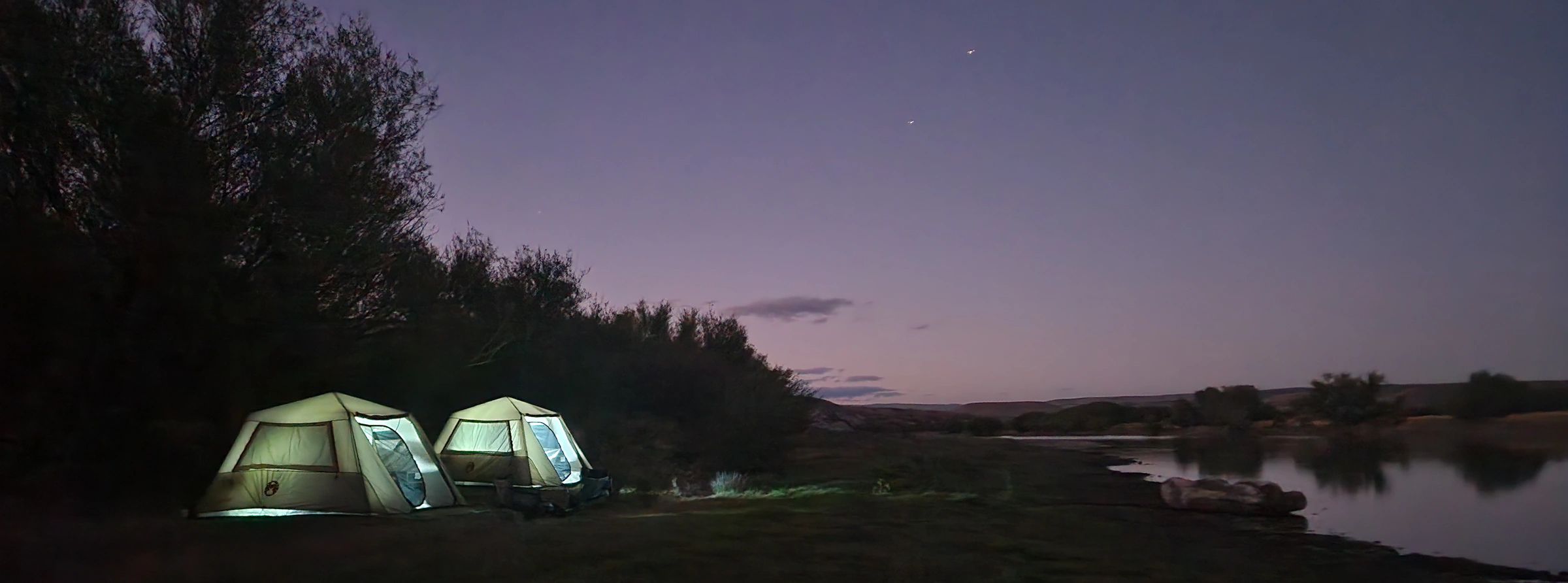 Fly fishing river camp at night in Patagonia, Argentina